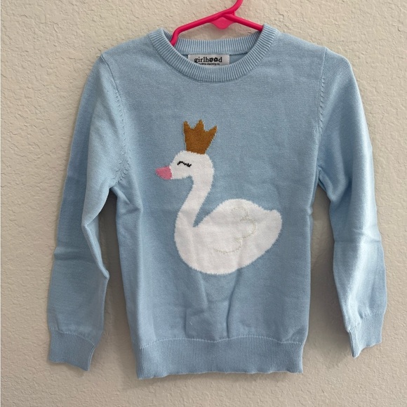 Little Stocking Co Girlhood Swan Sweater Jumper Size 4/5 Blue  Cold Winter - Picture 2 of 4